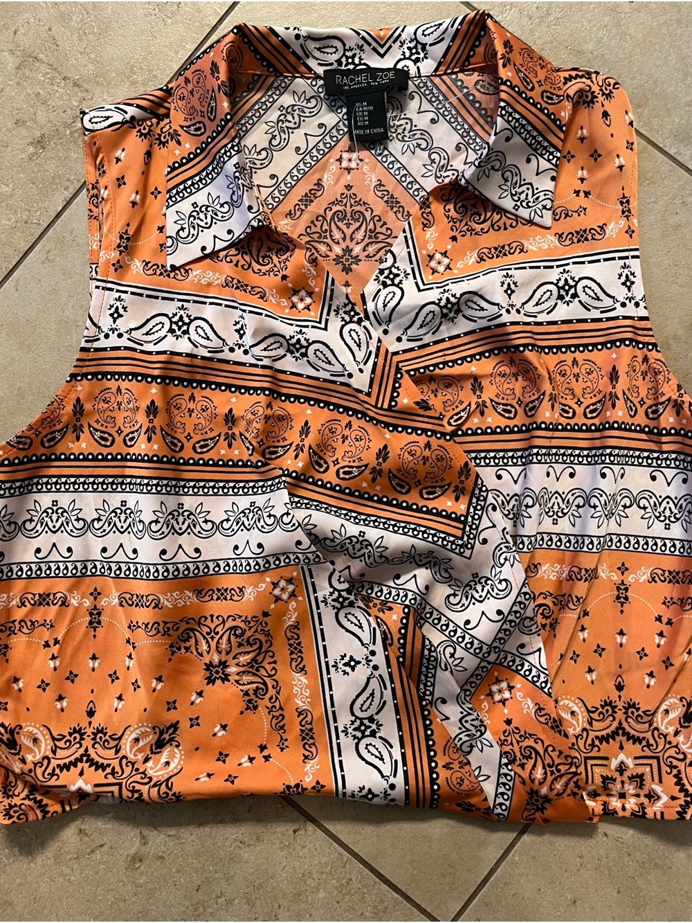 Rachel Zoe Orange & White Paisley Bandana Print Sleeveless Top